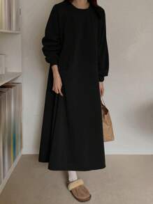 DAZY Women's Loose Fit Round Neck Long Sleeve Dress, Sweatshirt Style, Spring/Summer/Autumn Thermal Lined