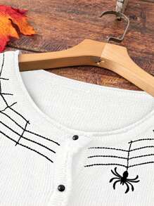 大码蜘蛛印花前扣针织开衫，休闲日常穿着，秋冬季