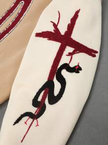 Manfinity EMRG 男士休闲耶稣元素刺绣棒球夹克，秋冬季，外出时尚图形棒球长袖拼色夹克，送给朋友、丈夫、男朋友的礼物 - 彩色 - 查看 4