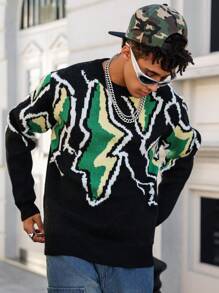 Manfinity Hypemode Men's Round Neck Long Sleeve Patterned Simple Knitted Sweater, Casual Wear - Multicolor - View 4