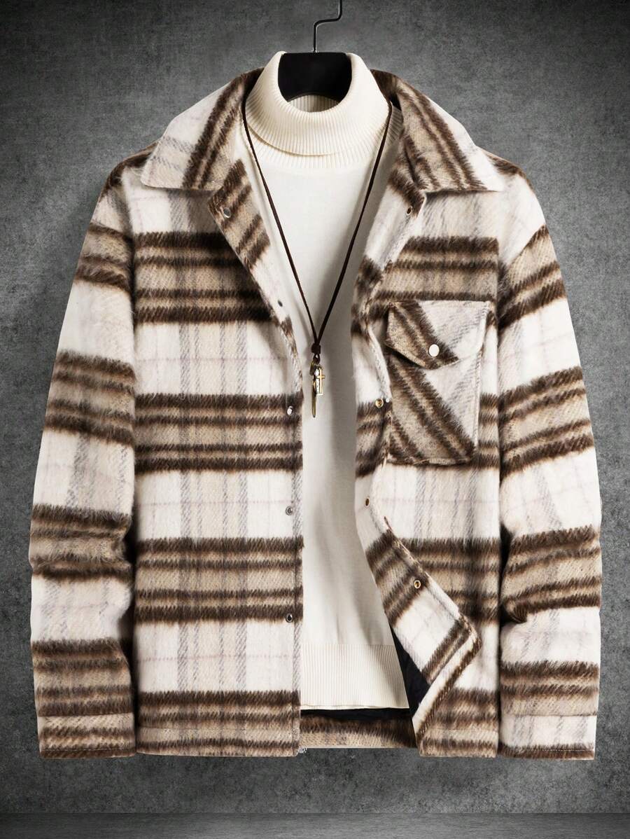 Manfinity Homme Men's Casual Plaid Jacket, Autumn/Winter - Khaki - View 1
