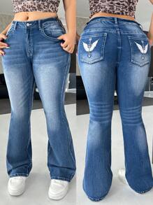 SHEIN ICON 大码性感紧身低腰喇叭蓝色牛仔裤