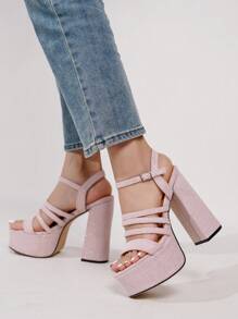 Fashion Thick Sole Waterproof Platform Heeled Sandals For Teenagers, Pink - Pink - View 4