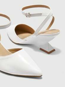 CUCCOO BIZCHIC 2024 New White Pointed Toe Mid Heel Mules Women Backstrap Slide Sandals