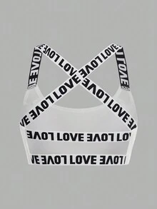 SHEIN Bộ 4 áo ngực không gọng có đệm trang trí chữ cái đơn giản và thoải mái cho bé gái tuổi teen kèm quần lót mềm mại - Đen và trắng - Xem 3