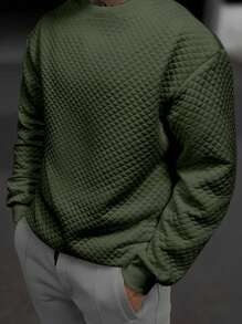Manfinity Homme Sudadera casual de manga larga de cuello redondo de unicolor para hombres