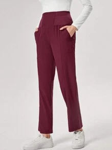 TaskEZ 纯色宽腰带双口袋磨砂制服下装