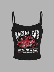 Attitoon Camiseta de tirantes casual y vintage con estampado de automóvil sexy, adecuada para el verano