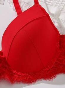 4pcs Women's Minimalist Smooth & Lace Splicing Padded Underwire Bra Set - Multicolor - View 3