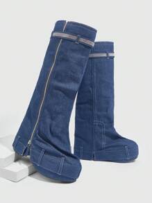 Sugerpunk Thick Sole Buckle Zipper Punk Style Long Boots For And Spring Shoes Spring Break Easter - Blue - View 5