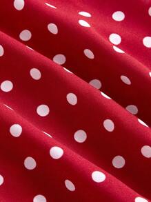 SHEIN MOD Plus Size Vintage Red Polka Dot Crossover Back Tie Bow Lantern Sleeve Blouse