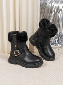 Kids' Winter Warm Snow Boots, Fashionable Anti-Slip Soft Sole Outdoor Children Leather Boots