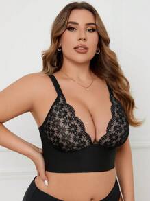 DesireSculpt Plus Size Lace Panel Wireless Bra