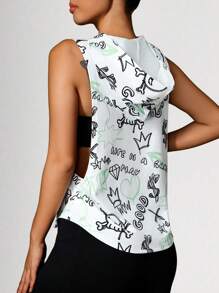 SHEIN Sports Allover Print Hooded Sleeveless Sports Sweatshirt, Summer Halloween Clothes - Multicolor - View 2