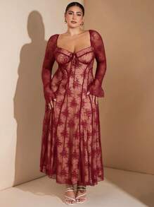 SHEIN BAE 大码女式蕾丝边荷叶边派对夜店连衣裙，甜美性感，适合约会之夜、派对、圣诞节等场合。