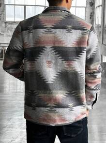 Manfinity Homme Men's All-Over Print Long Sleeve Button Front Pocket Shacket, Men Printed Button Up, Men Graphic Button Up, Men Shirts Streetwear - Multicolor - View 2