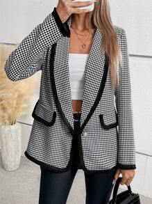 Pariaura Women's French Elegant Patchwork Tweed Long Sleeve Blazer Jacket, Autumn