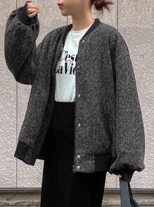 FRIFUL Women's Solid Color Patchwork Front Button Long Sleeve Simple Casual Jacket