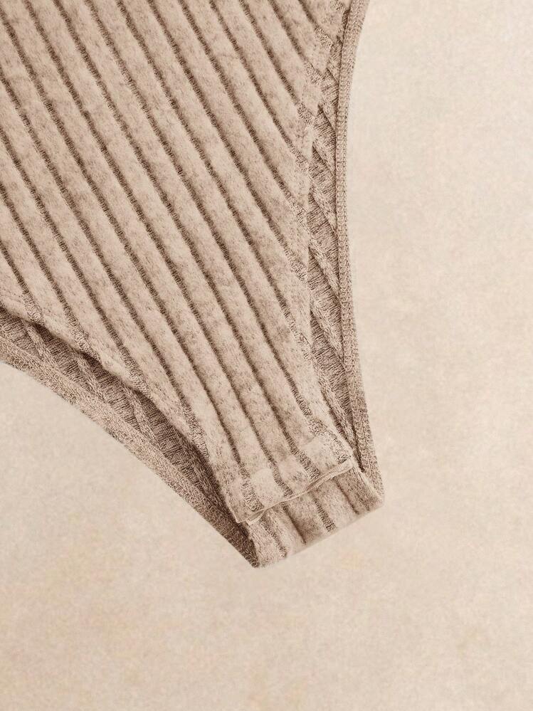 Poéselle 2pcs Rib Bodysuit & Pants Set, Comfy Loungewear Workout Set, Tracksuit, Casual Style, Long Sleeve Bodysuit And Wide Leg Pants, Autumn Winter Basic Essential, Baggy Pants, Long Sleeve, Winter Clothes