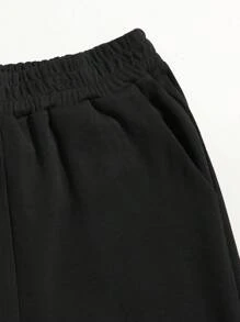 Flirla Set informal de 2 piezas de talla grande con top de manga larga y cuello redondo y pantalones, con estampado de letra en un estilo minimalista