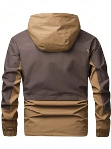Gym Rark Boyfriend Style Men's Contrast Color Hooded Zip Up Casual Long Sleeve Sports Jacket - Coffee Brown - View 2