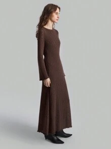 Ontre 2025 春季新款女装，舒适针织面料露背可调节肩带连衣裙，咖啡色休闲度假/返校长裙 - 咖啡棕 - 查看 8