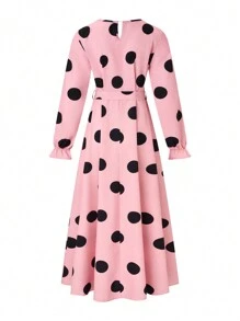 SHEIN Clasi Đầm Maxi Tay Dài In Chấm Bi Cổ Tròn Dáng Rộng Cho Nữ - Hồng - Xem 2