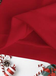 年轻女孩圣诞印花圆领运动衫，秋冬休闲装 - 紅色 - 查看 4