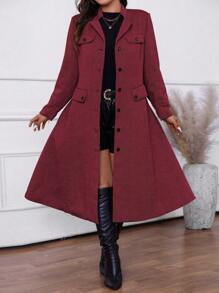 Calvaya 大码女式优雅人字形图案单排扣长夹克，秋季 - 彩色 - 查看 5