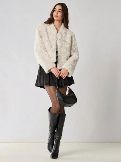 Enchnt 女士休闲宽松毛茸茸夹克，适合户外日常使用，秋冬季