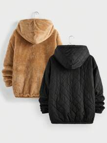 Manfinity VCAY Men's Loose Fit Reversible Padded Jacket, Warm Lining, Casual Winter Outerwear, Versatile For Commuting - Multicolor - View 2