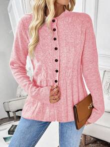 Women's Front Button Long Sleeve Casual Blouse, Everyday Wear - Pink - View 3