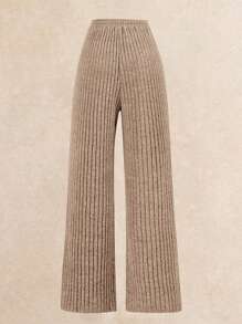 Poéselle 2pcs Rib Bodysuit & Pants Set, Comfy Loungewear Workout Set, Tracksuit, Casual Style, Long Sleeve Bodysuit And Wide Leg Pants, Autumn Winter Basic Essential, Baggy Pants, Long Sleeve, Winter Clothes