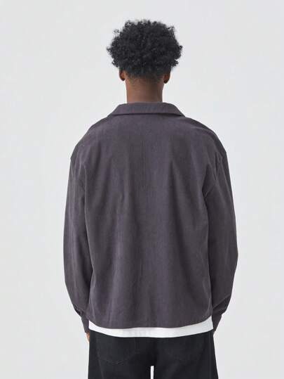 Street Life 1pc Men's Solid Color Front Button Pocket Casual Long Sleeve Jacket