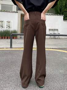 Manfinity Hypemode Pantalones rectos casuales de unicolor con bolsillo para uso diario de hombre