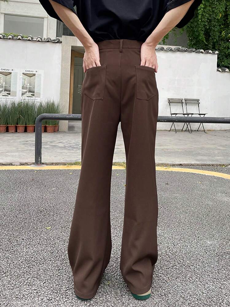 Claim Dot Pantalones rectos casuales de unicolor con bolsillo para uso diario de hombre - Café integral - Añade 2