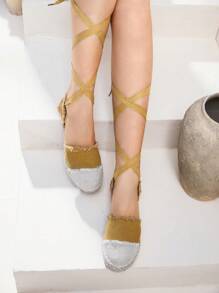 Styleloop Women's Lace-Up Flat Shoes With Furry Edges, Suitable For Daily Wear - Camel - View 1