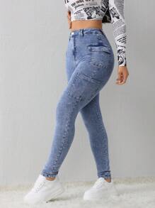 SHEIN Tall Women Jeans Sexy Skinny Stretch Pants Blue Women Jeans Tall Women Jeans Pants Winter Women Pants Winter Pants Women Tights Women Jogger Pants Tall Women Pants Women Mom Jeans Denim Jeans Jeggings Women Tights Stretchy Jeans, Fall Women Clothes - Medium Wash - View 3