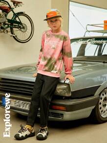 SHEIN Boys Letter Graphic Print Crew Neck Long Sleeve Casual Pullover Sweatshirt - Pink - View 7