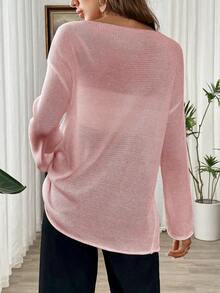Chiquease 休闲不对称领口毛衣，百搭春夏季 - 粉色 - 查看 2