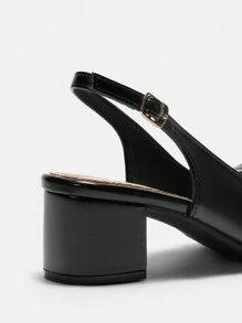 CUCCOO CURVES Women's Simple Pointed Toe Thick Heel Slip-On Fashion Open-Toe Elegant High Heels For Party New Year Holiday Valentines - Black - View 5