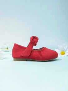 1pair Cute Velvet Bow Decor Flats For Little Girls, Suitable For All Seasons