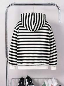儿童/青少年男孩休闲条纹连帽运动衫长袖宽松针织运动衫，适合学校、花园、海滩、生日、春季、夏季、秋季和冬季 - 彩色 - 查看 2