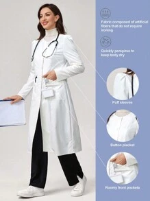 TaskEZ Puff Sleeve Lab Coat/Overcoat - White - View 1