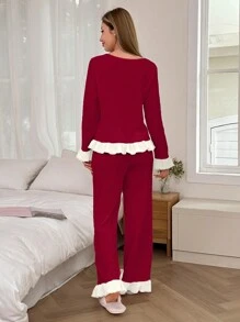 Dream Adore Bộ đồ ngủ nữ họa tiết nơ nhiều màu Jacquard trang trí mùa lễ hội - Màu Đỏ Sâu - Xem 2