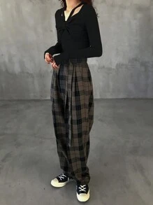 FRIFUL 女士休闲长袖纯色蝴蝶结 T 恤，适合秋季 - 黑色 - 查看 2