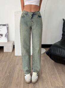 RueChic WOMEN STRAIGHT MID WAIST JEANS - Medium Wash - View 5