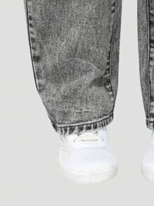 SHEIN Tween Girl Light Washed Casual Straight Leg Denim Jeans, Simple And Versatile - Dark Grey - View 5