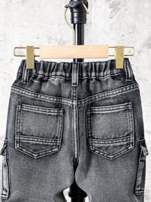 SHEIN Young Boy Casual Straight Washed Denim Jeans - Grey - View 5