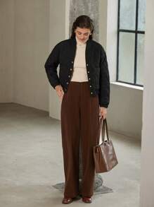 SHEIN Privé 女士时尚优质绗缝轻便短款夹棉外套冬季 - 黑色 - 查看 2